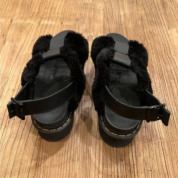 Dr. Martens Francis Fluffy F Fur Leather Sandals, Black, Like New, Size 7-8 /38 - Picture 7 of 11